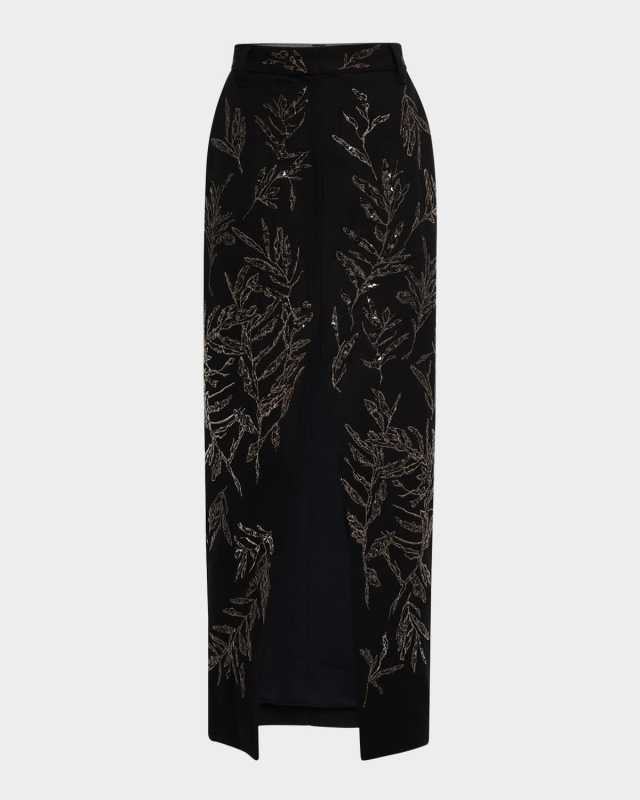 Herbarium-Embroidered Chino Maxi Trouser Skirt